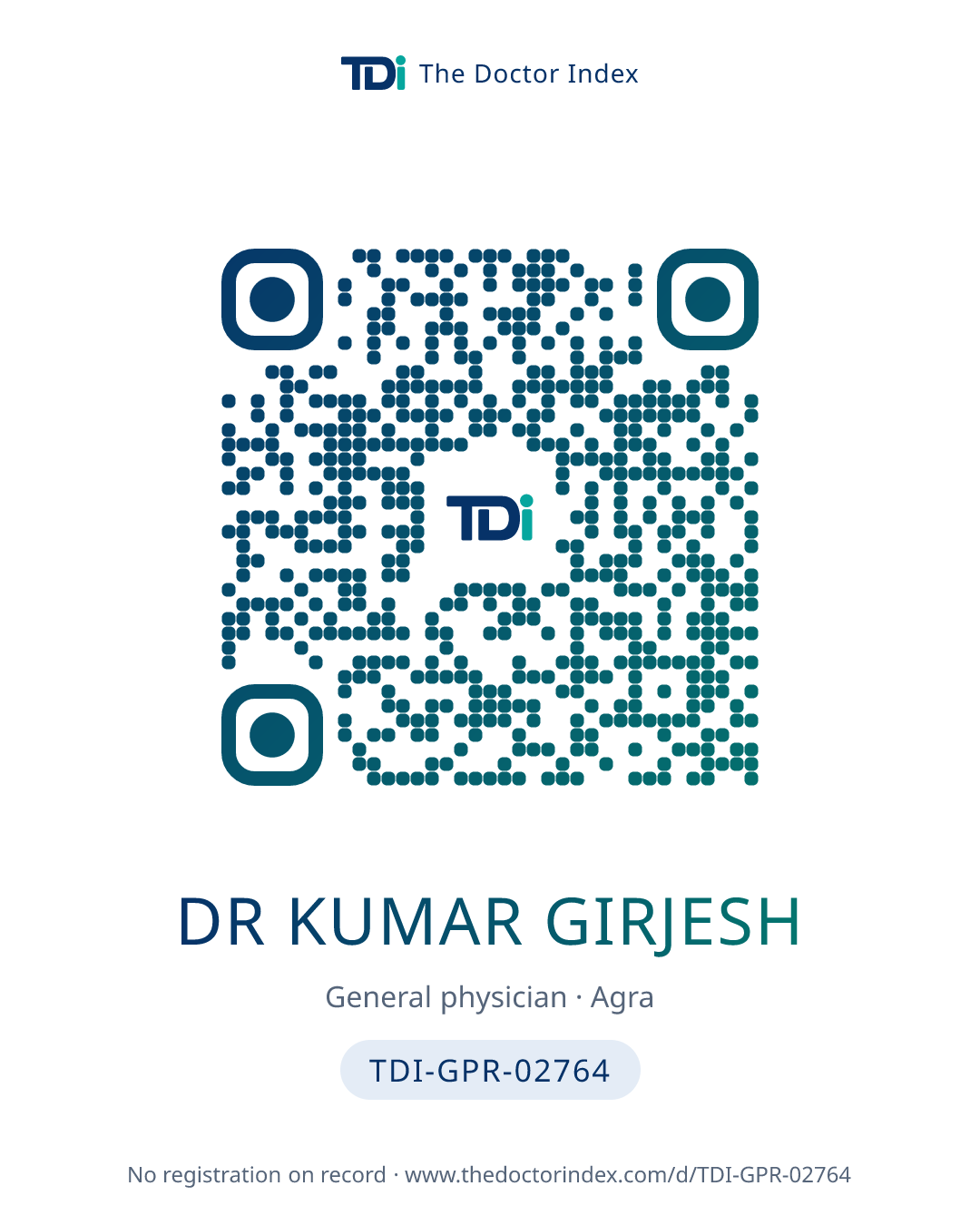 QR card for Dr Kumar Girjesh, TDI-GPR-02764