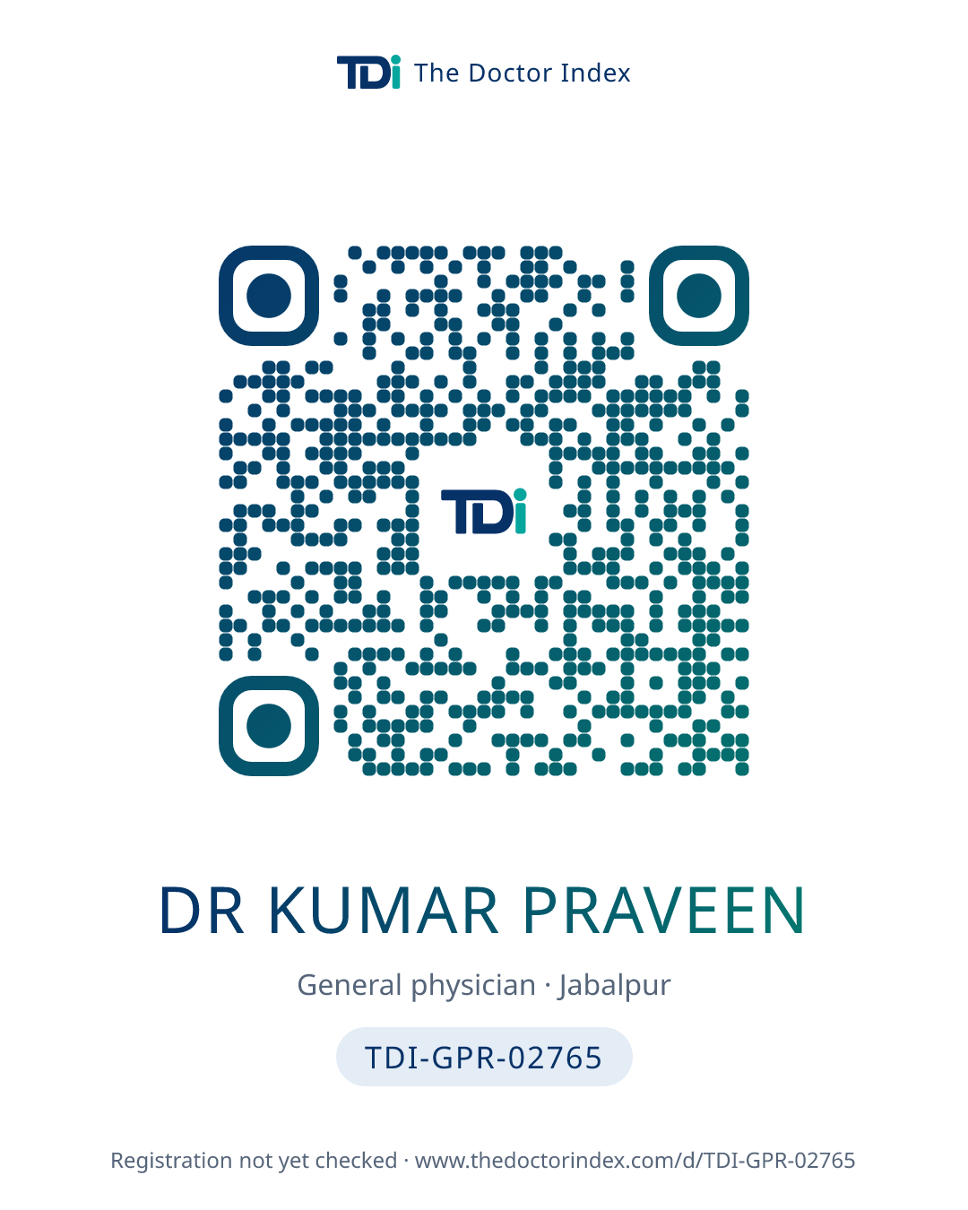 QR card for Dr Kumar Praveen, TDI-GPR-02765