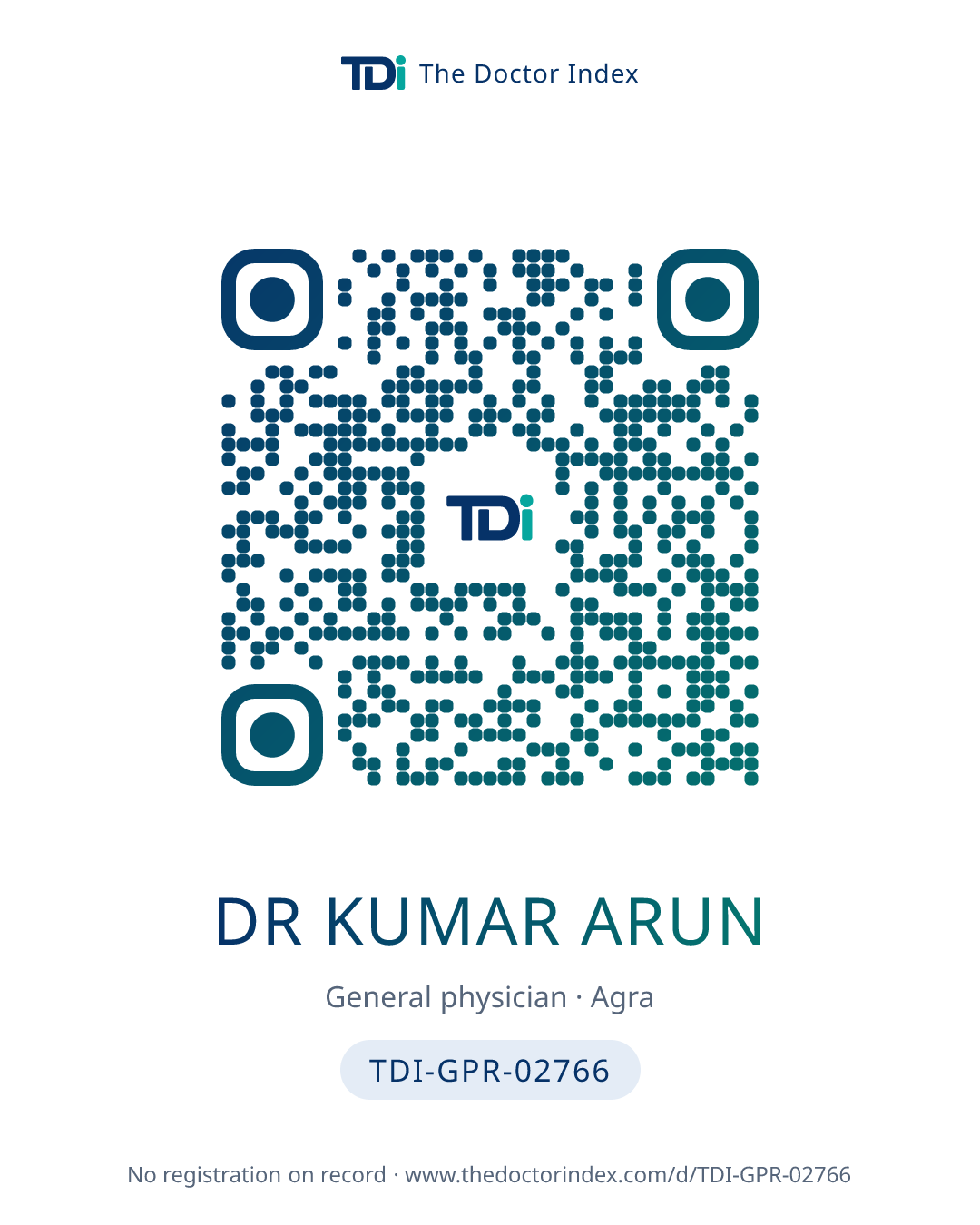 QR card for Dr Kumar Arun, TDI-GPR-02766