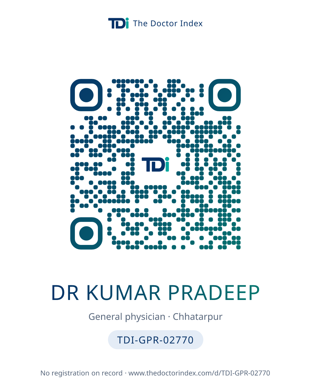 QR card for Dr Kumar Pradeep, TDI-GPR-02770