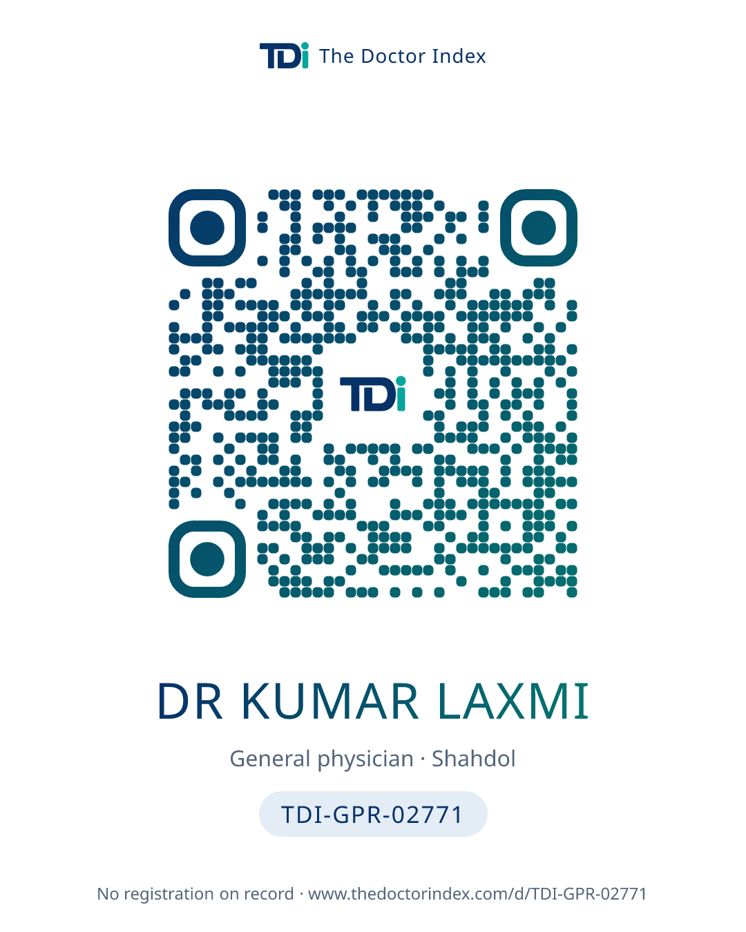 QR card for Dr Kumar Laxmi, TDI-GPR-02771