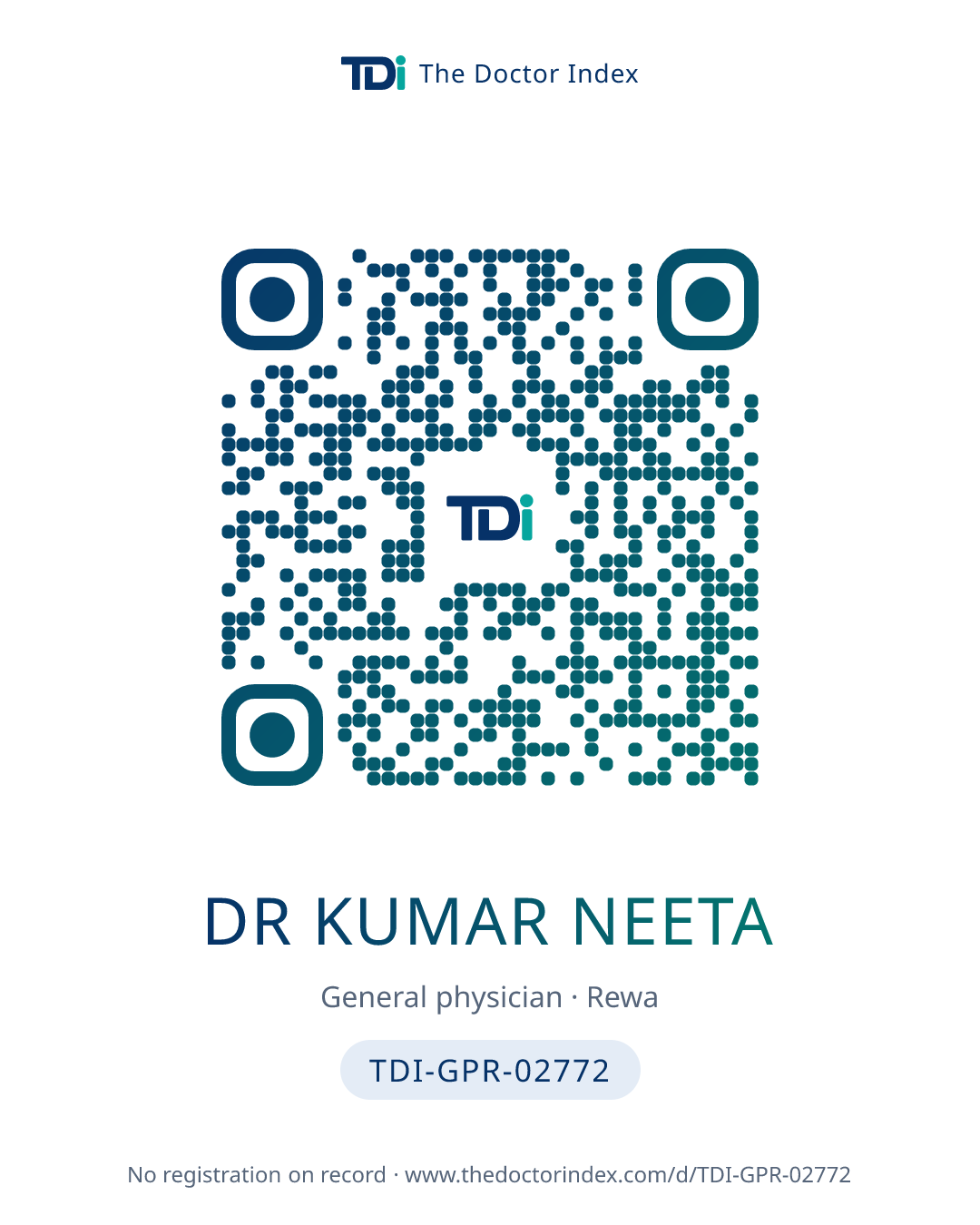 QR card for Dr Kumar Neeta, TDI-GPR-02772
