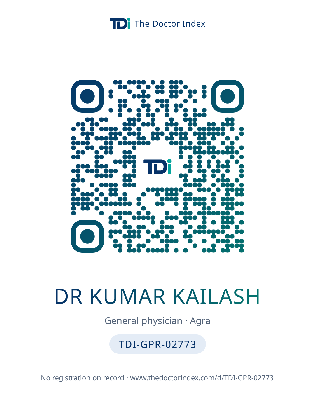 QR card for Dr Kumar Kailash, TDI-GPR-02773