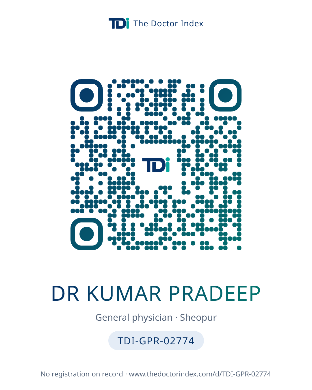QR card for Dr Kumar Pradeep, TDI-GPR-02774