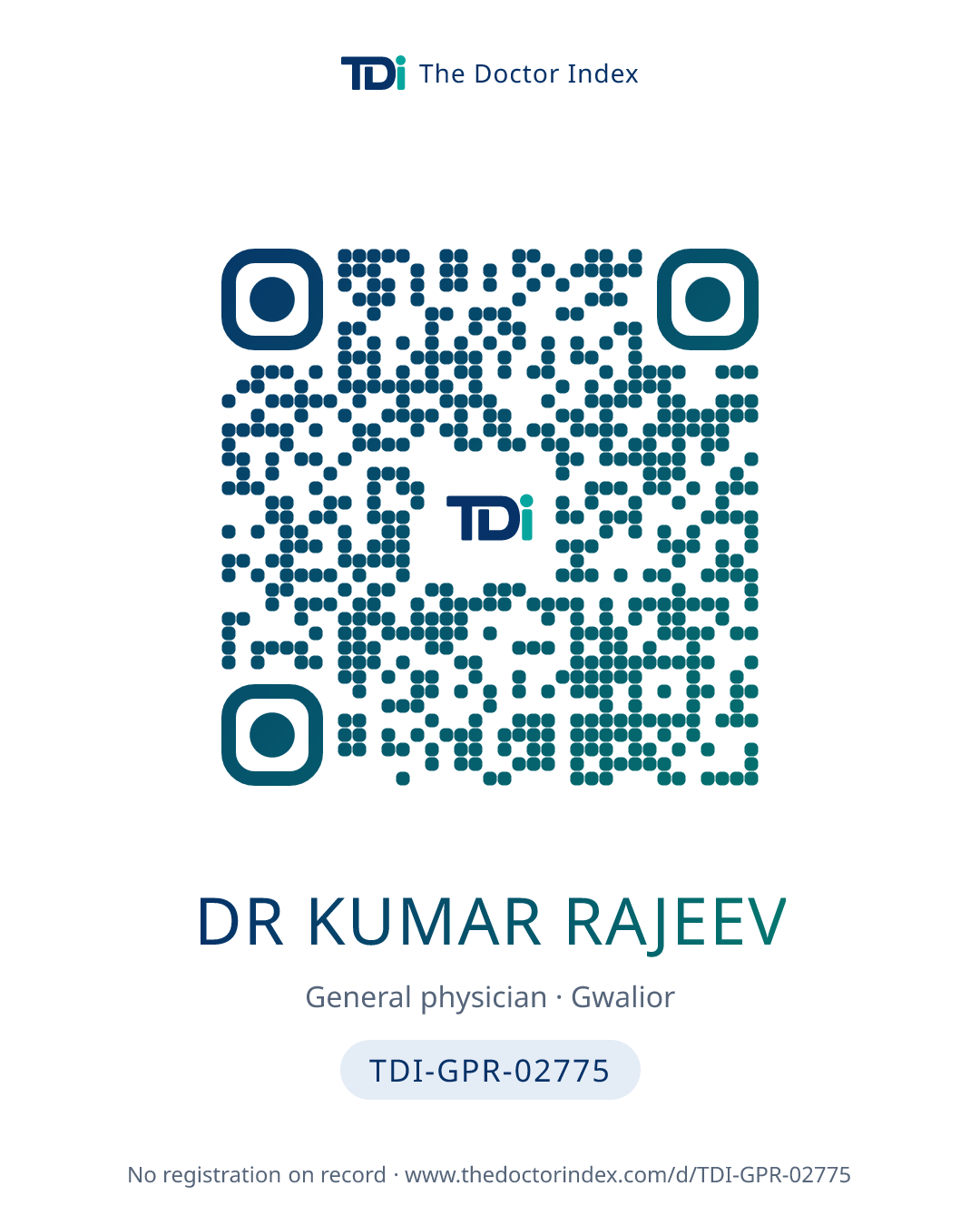 QR card for Dr Kumar Rajeev, TDI-GPR-02775