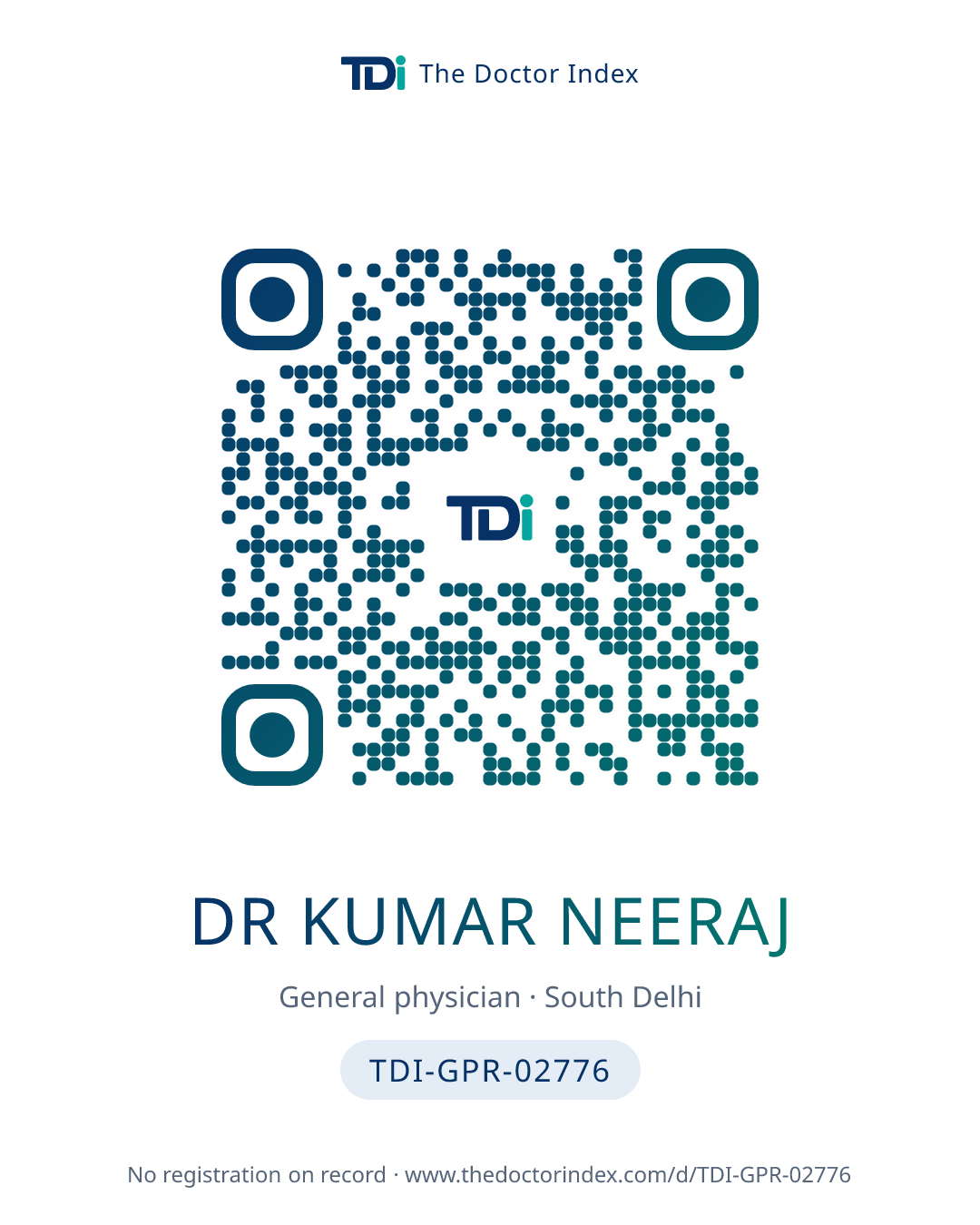QR card for Dr Kumar Neeraj, TDI-GPR-02776