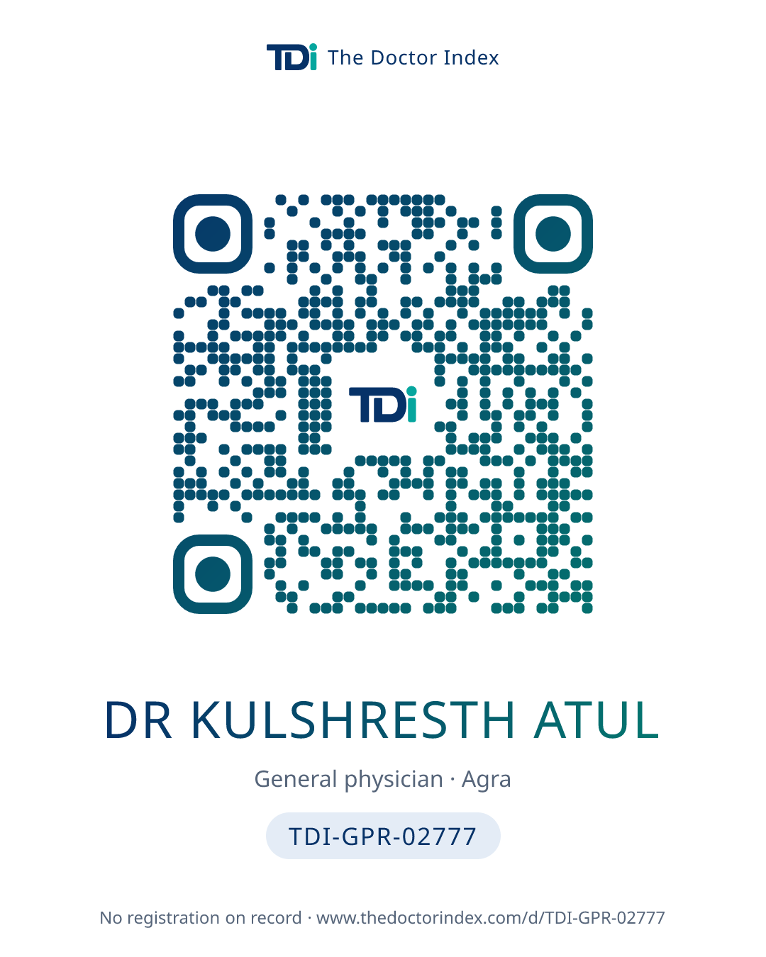 QR card for Dr Kulshresth Atul, TDI-GPR-02777