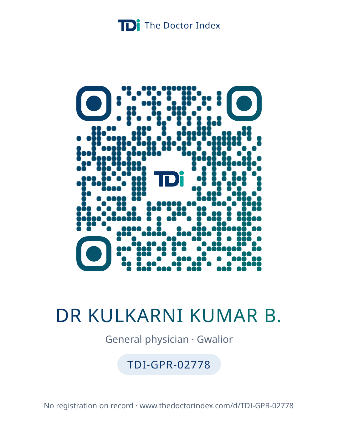 QR card for Dr Kulkarni Kumar B., TDI-GPR-02778