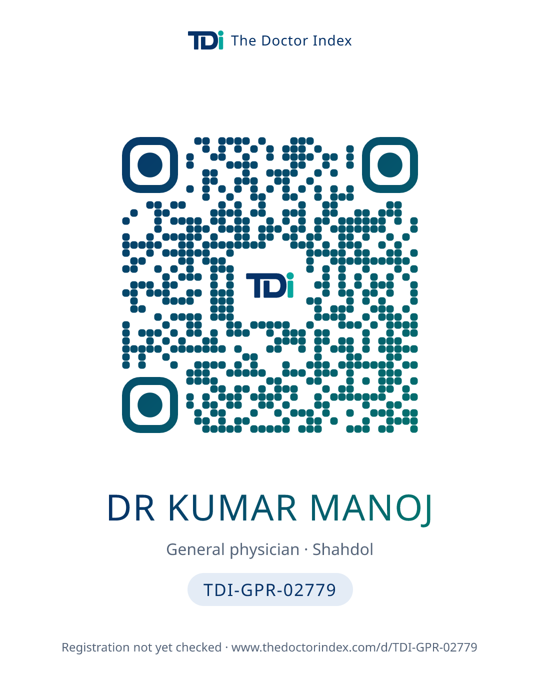 QR card for Dr Kumar Manoj, TDI-GPR-02779