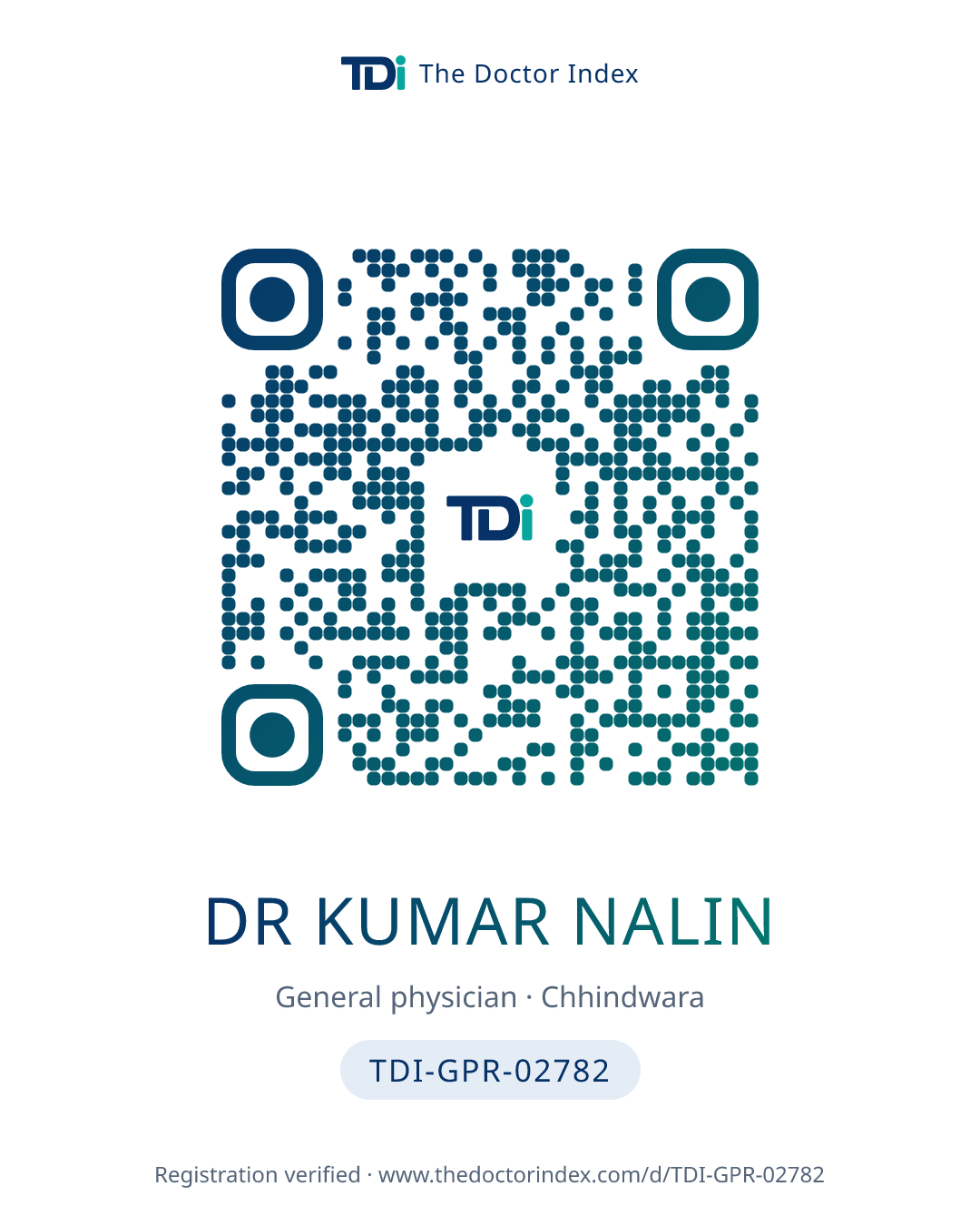 QR card for Dr Kumar Nalin, TDI-GPR-02782
