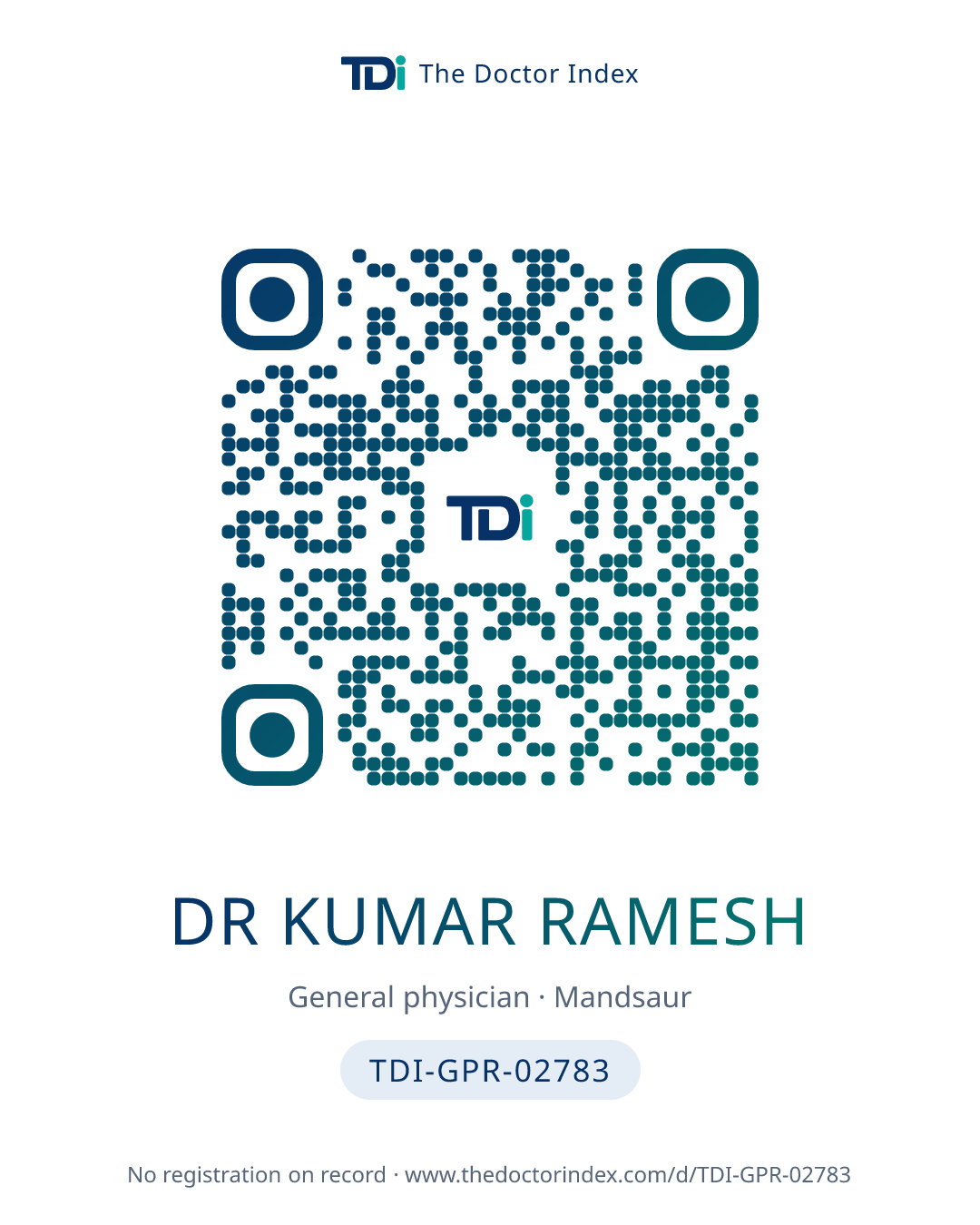 QR card for Dr Kumar Ramesh, TDI-GPR-02783