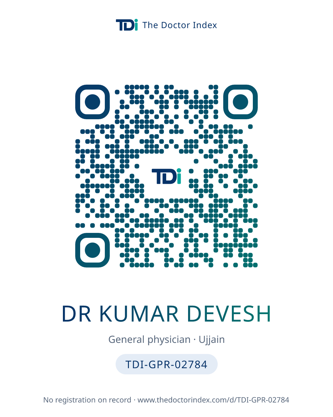 QR card for Dr Kumar Devesh, TDI-GPR-02784