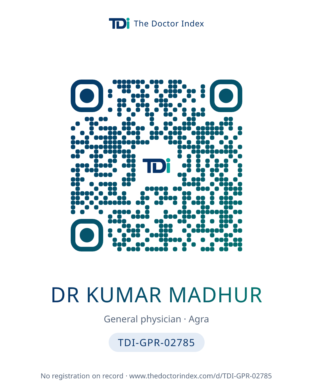 QR card for Dr Kumar Madhur, TDI-GPR-02785