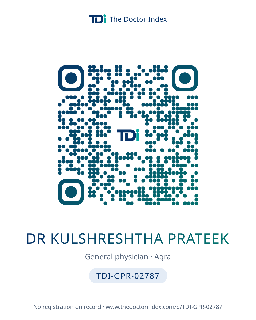 QR card for Dr Kulshreshtha Prateek, TDI-GPR-02787