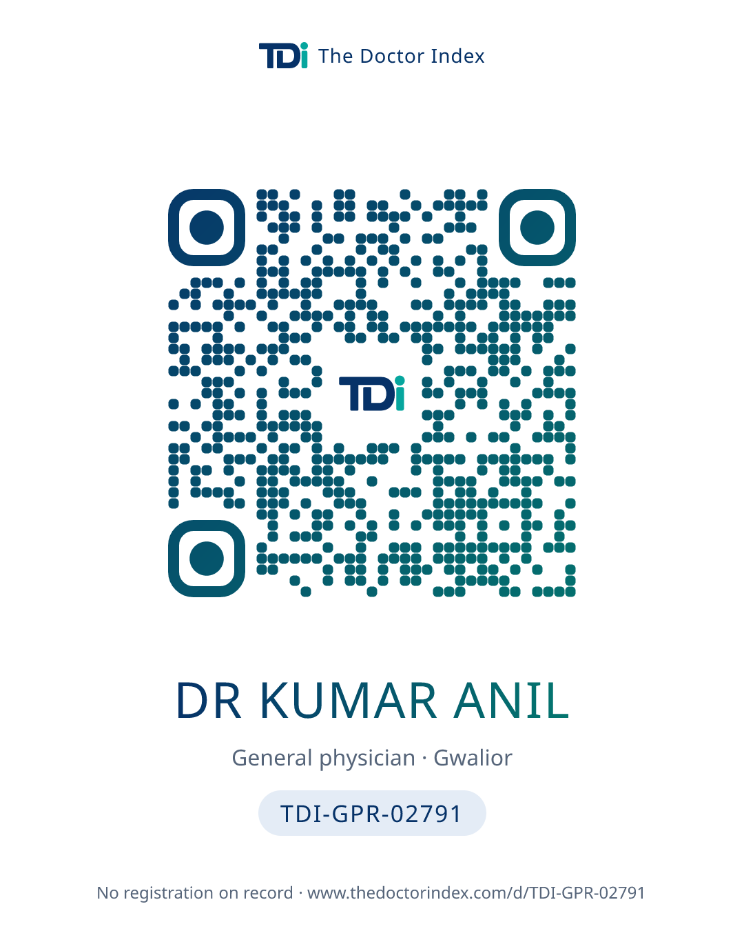 QR card for Dr Kumar Anil, TDI-GPR-02791