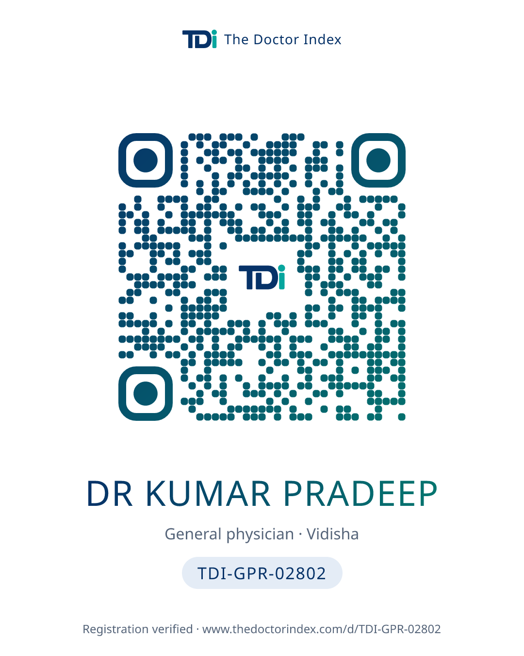 QR card for Dr Kumar Pradeep, TDI-GPR-02802
