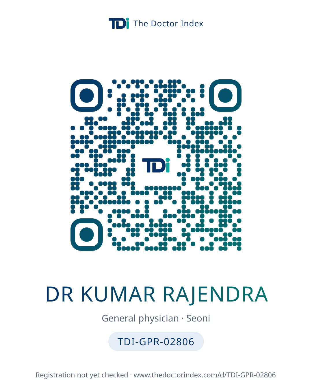 QR card for Dr Kumar Rajendra, TDI-GPR-02806