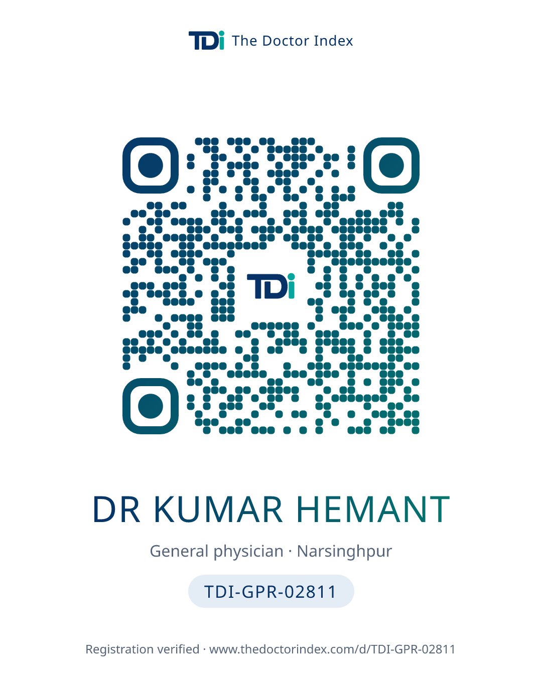 QR card for Dr Kumar Hemant, TDI-GPR-02811