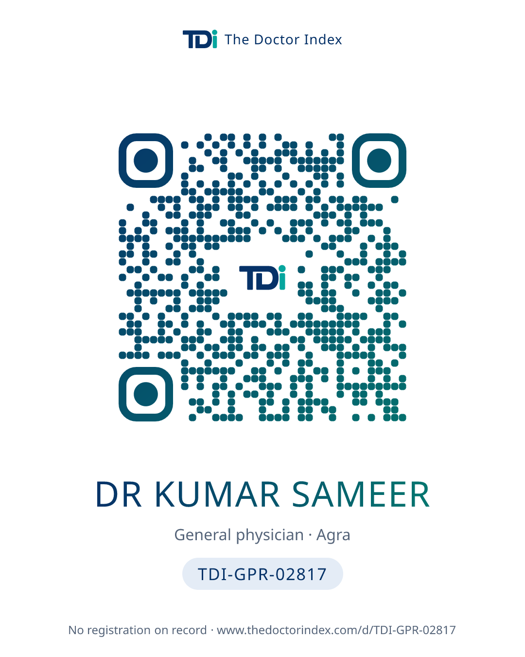 QR card for Dr Kumar Sameer, TDI-GPR-02817