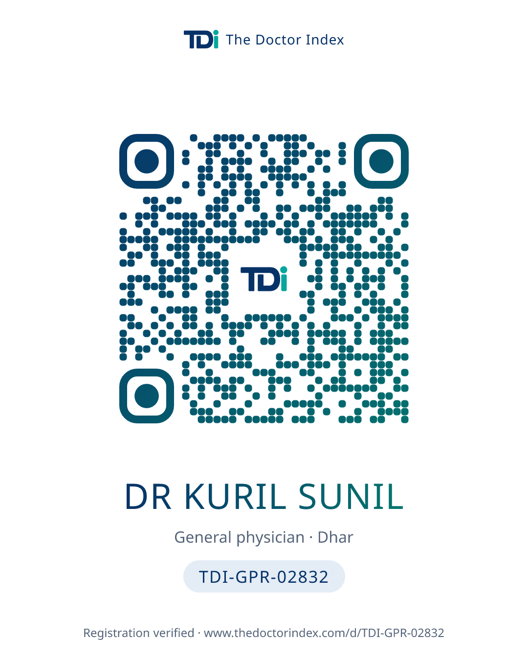 QR card for Dr Kuril Sunil, TDI-GPR-02832