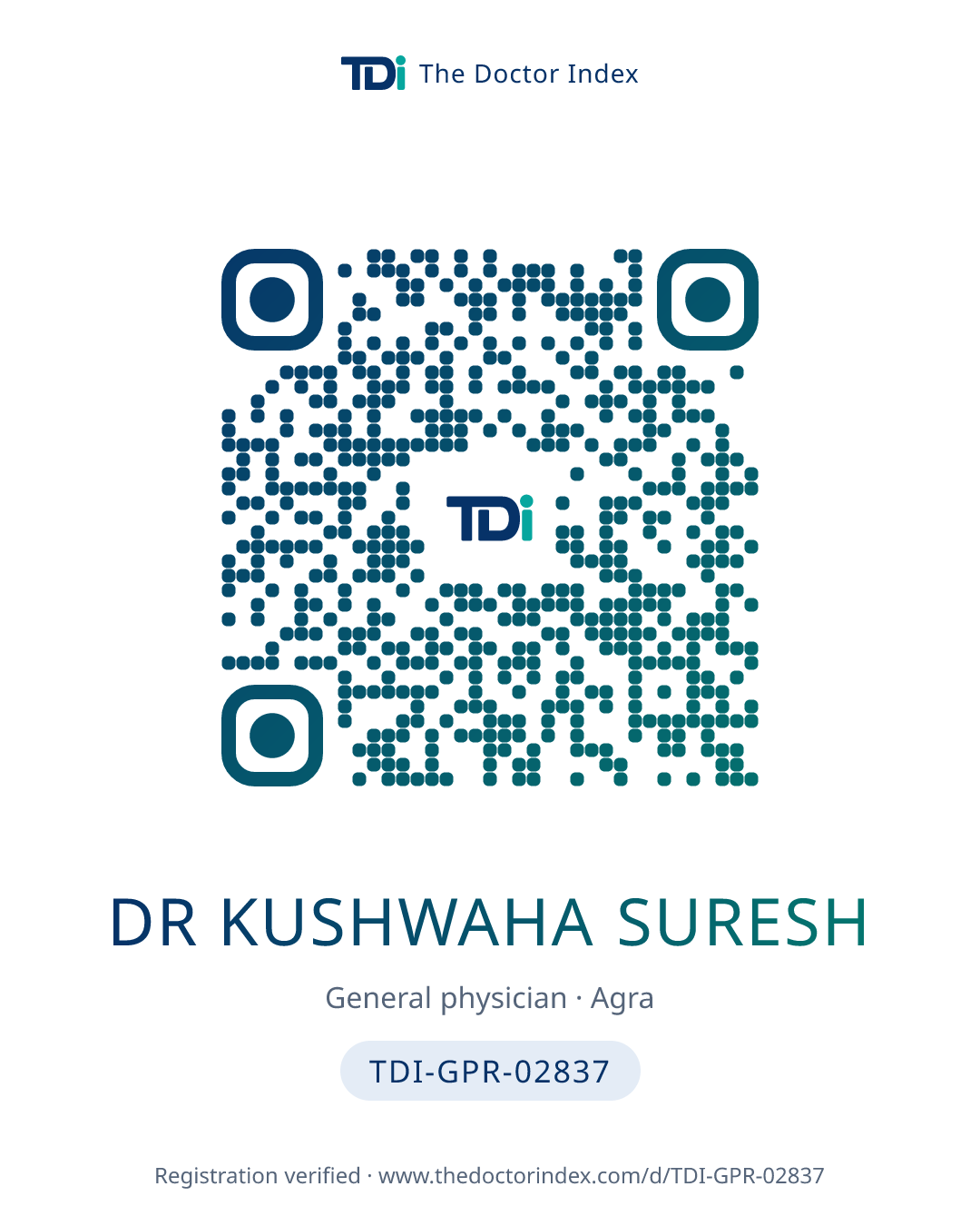 QR card for Dr Kushwaha Suresh, TDI-GPR-02837