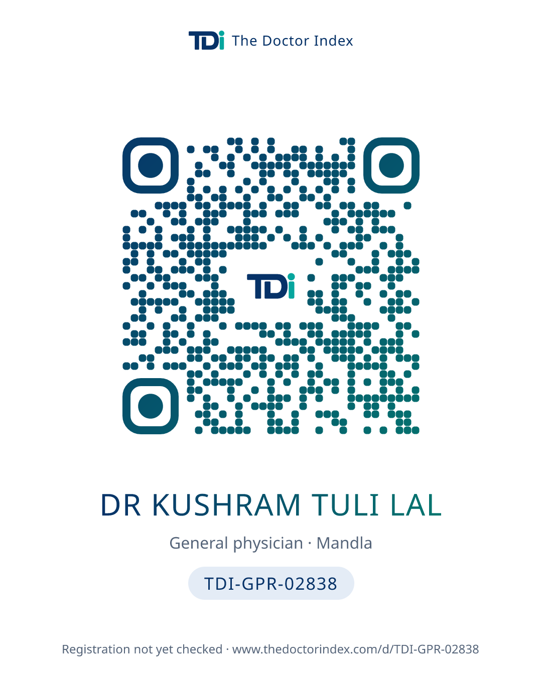 QR card for Dr Kushram Tuli Lal, TDI-GPR-02838