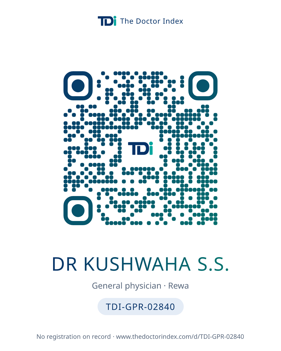 QR card for Dr Kushwaha S.S., TDI-GPR-02840