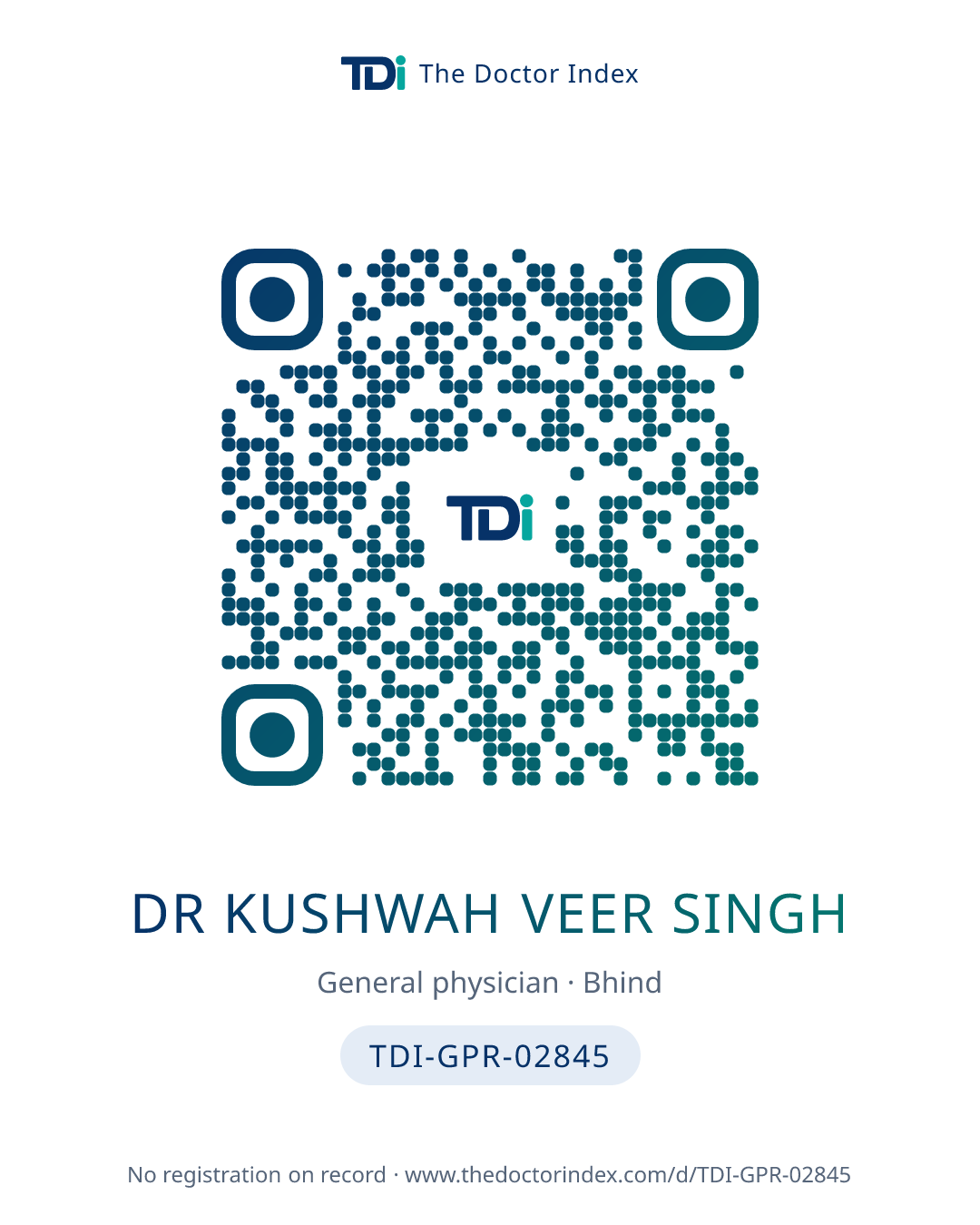QR card for Dr Kushwah Veer Singh, TDI-GPR-02845
