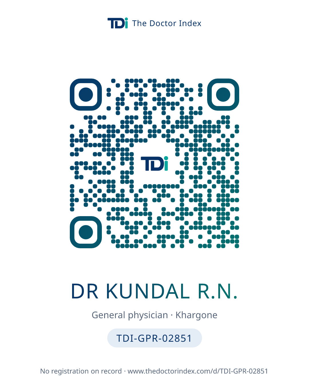 QR card for Dr Kundal R.N., TDI-GPR-02851