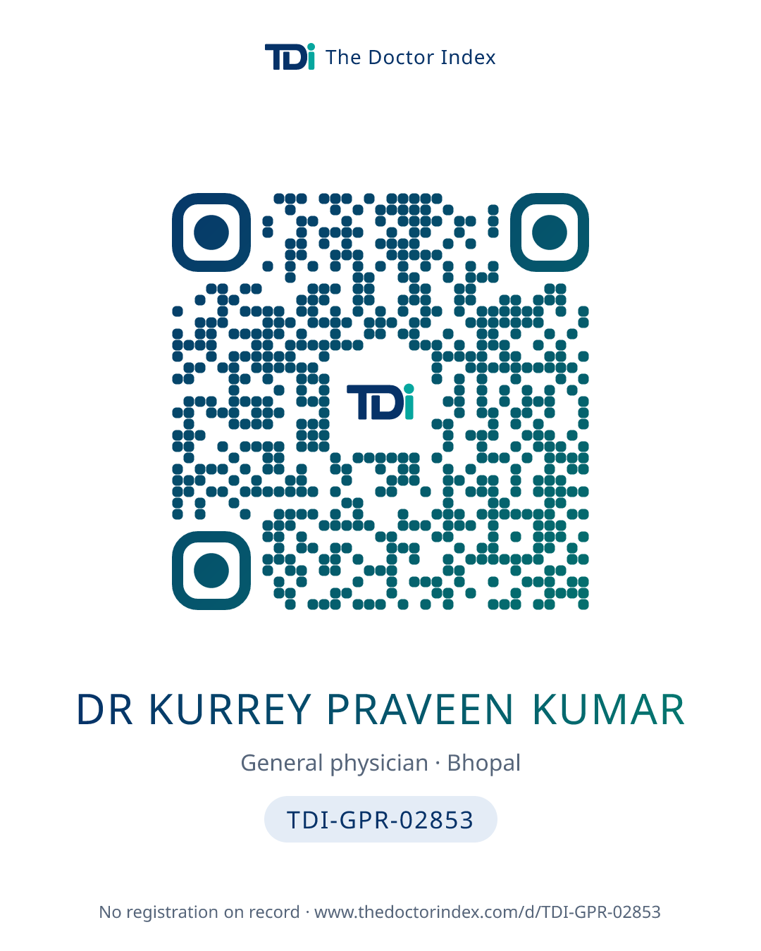 QR card for Dr Kurrey Praveen Kumar, TDI-GPR-02853