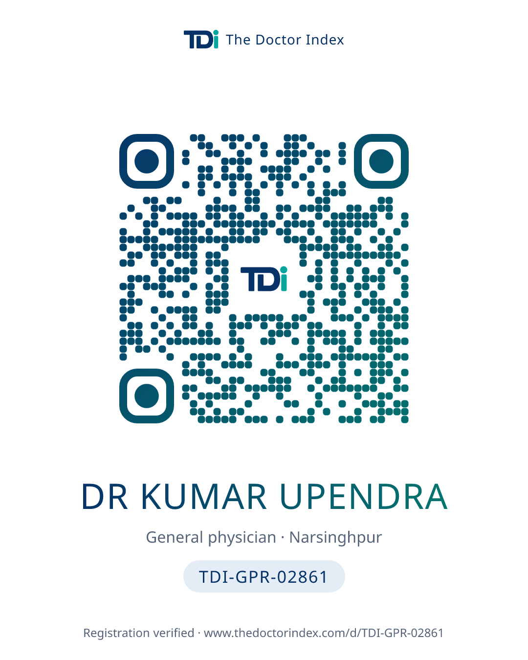 QR card for Dr Kumar Upendra, TDI-GPR-02861