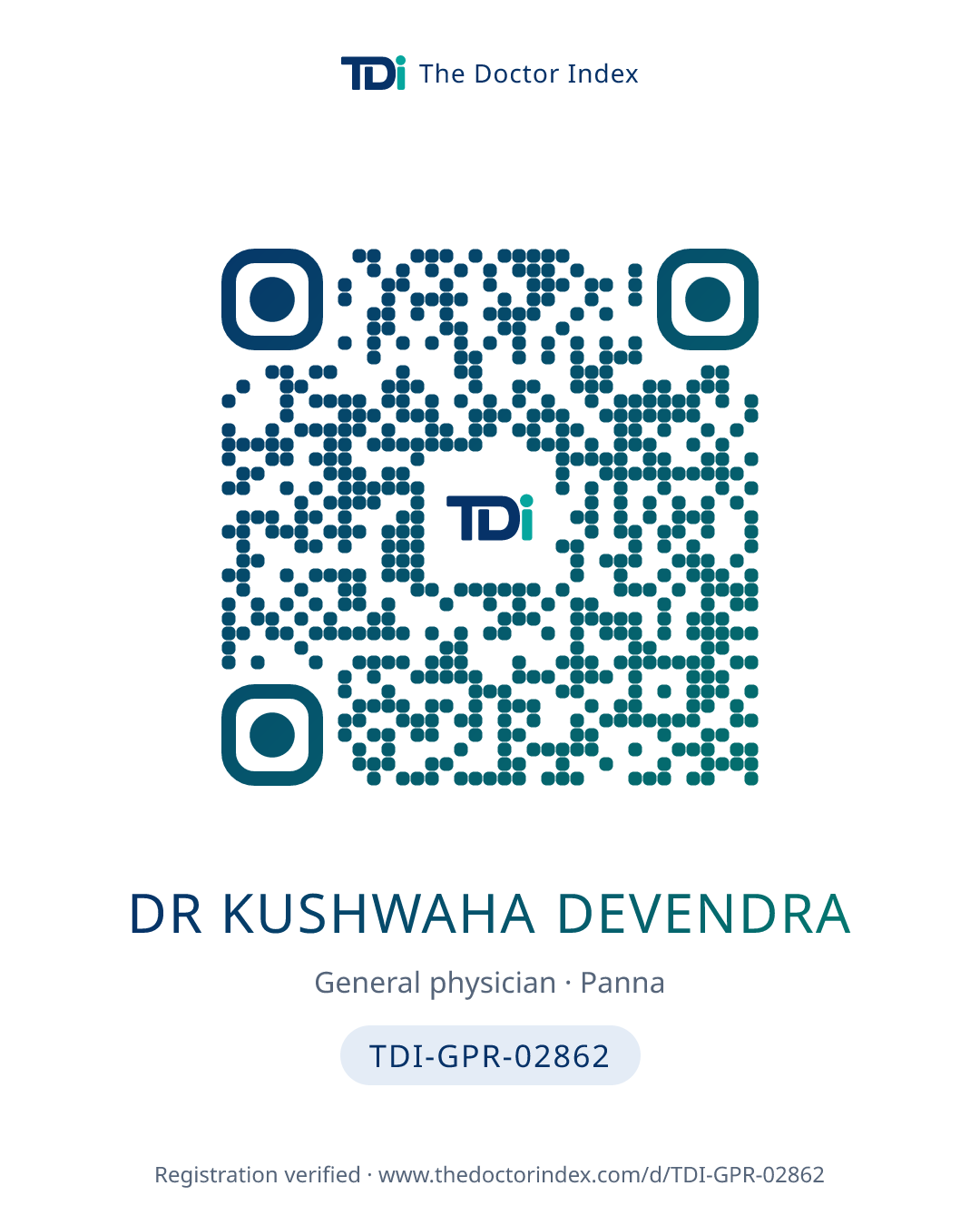 QR card for Dr Kushwaha Devendra, TDI-GPR-02862