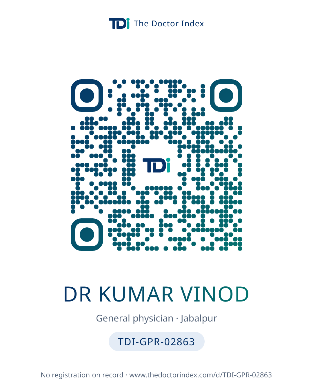 QR card for Dr Kumar Vinod, TDI-GPR-02863