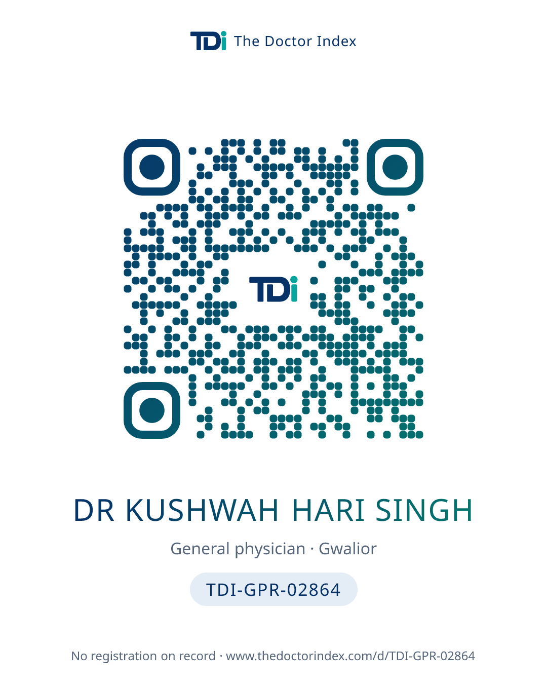QR card for Dr Kushwah Hari Singh, TDI-GPR-02864