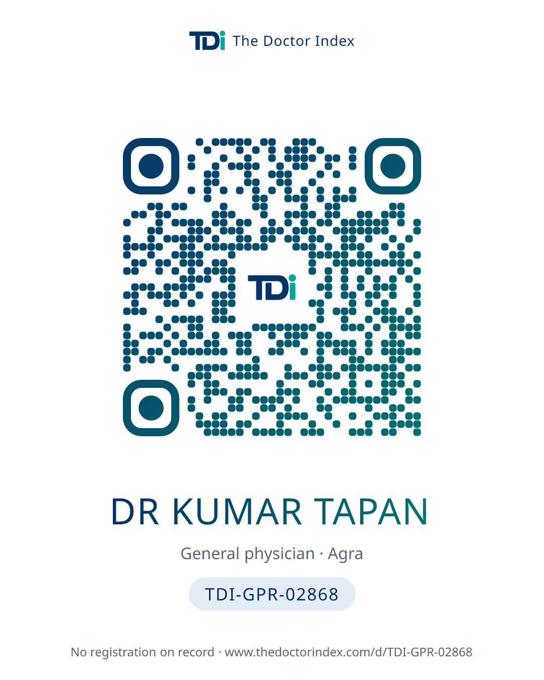 QR card for Dr Kumar Tapan, TDI-GPR-02868