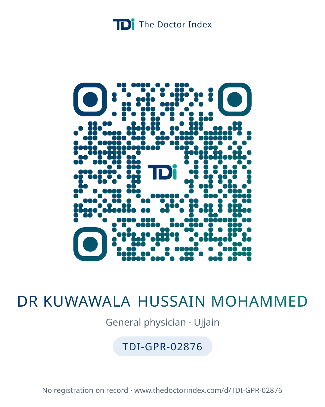 QR card for Dr Kuwawala Hussain Mohammed, TDI-GPR-02876