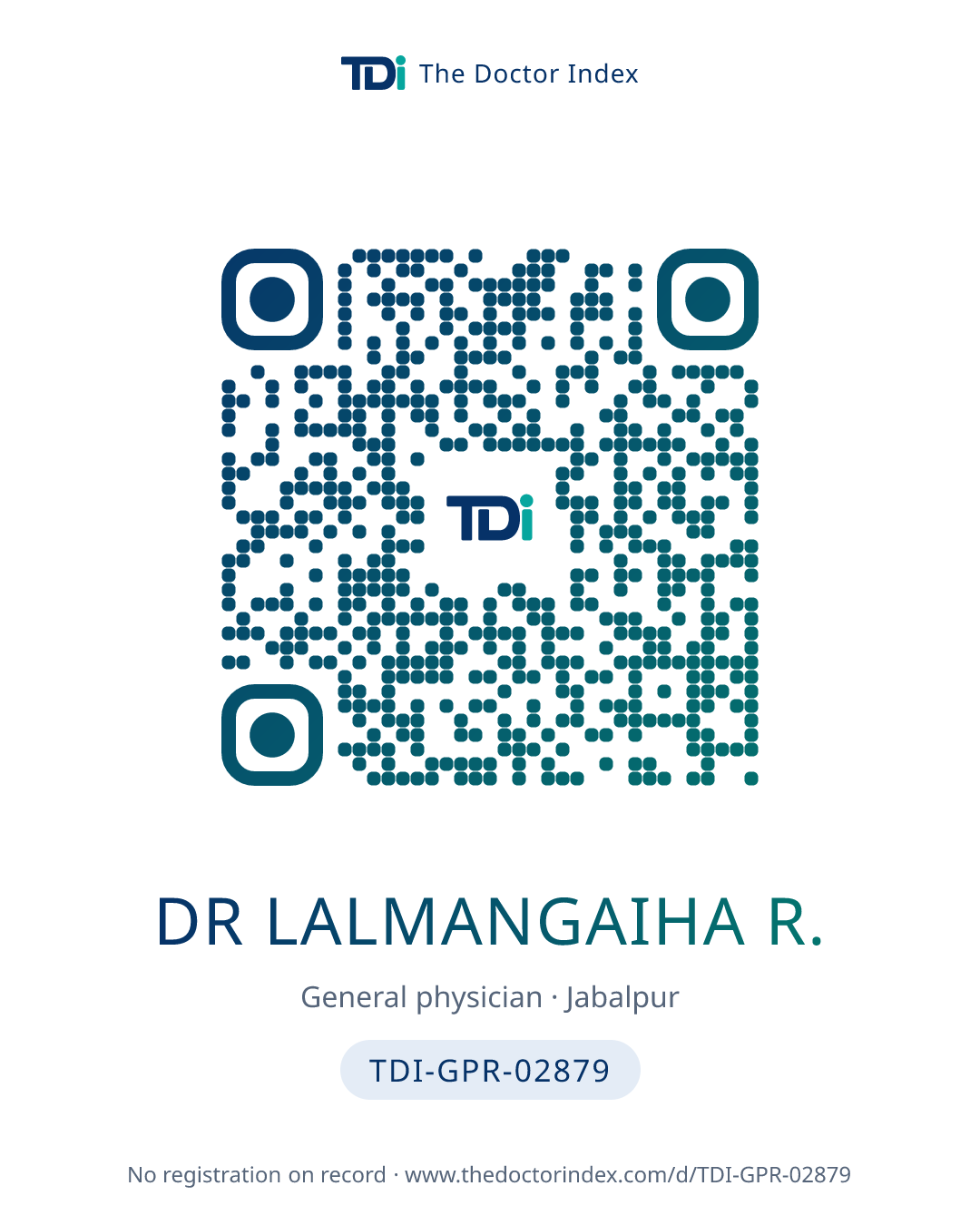 QR card for Dr Lalmangaiha R., TDI-GPR-02879