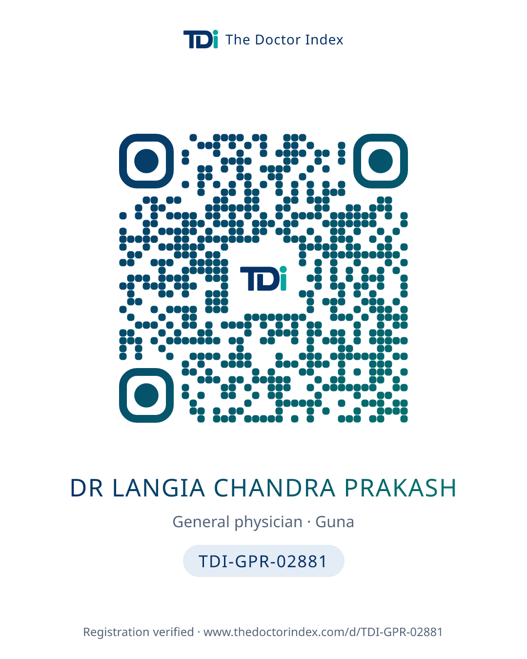 QR card for Dr Langia Chandra Prakash, TDI-GPR-02881