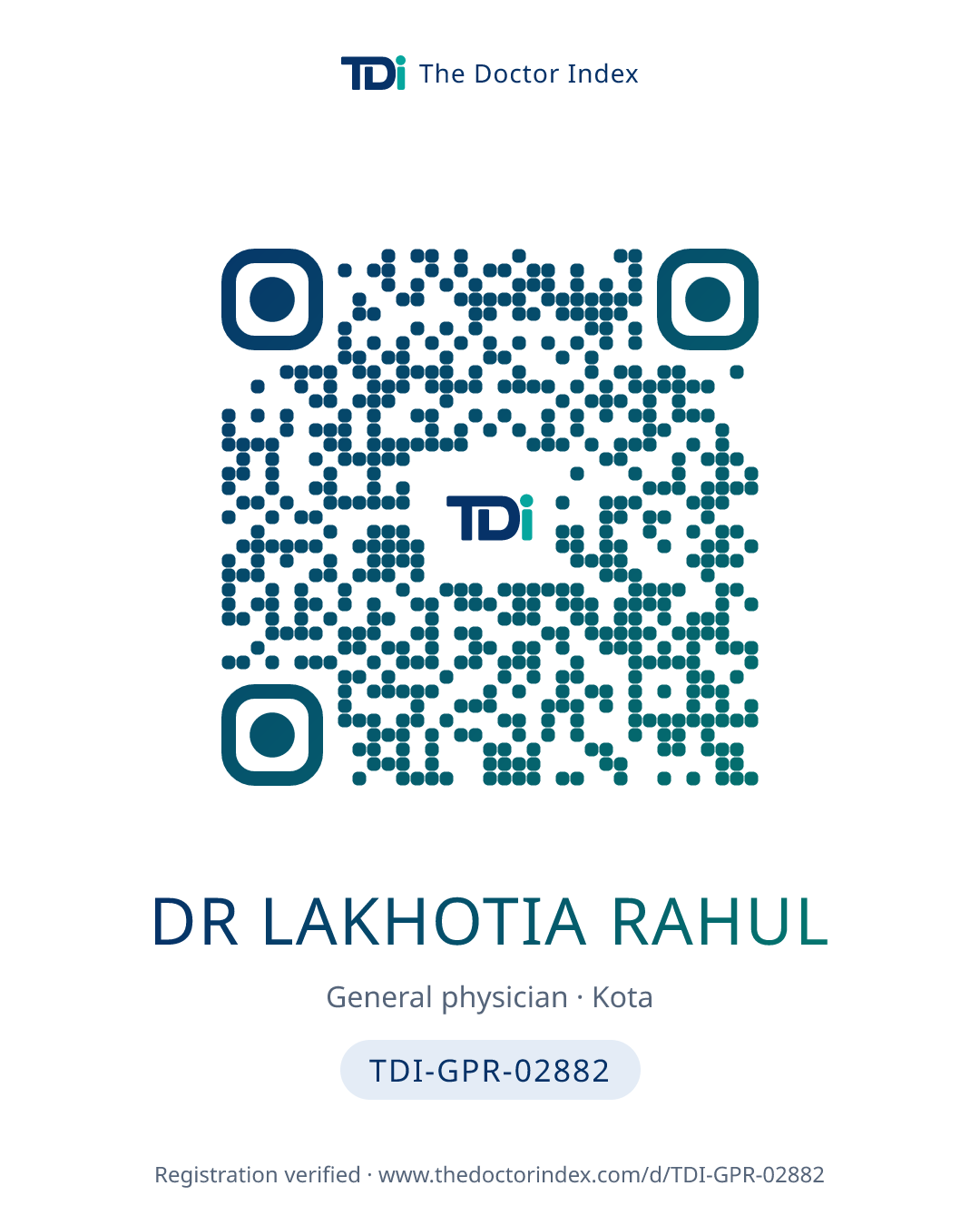 QR card for Dr Lakhotia Rahul, TDI-GPR-02882