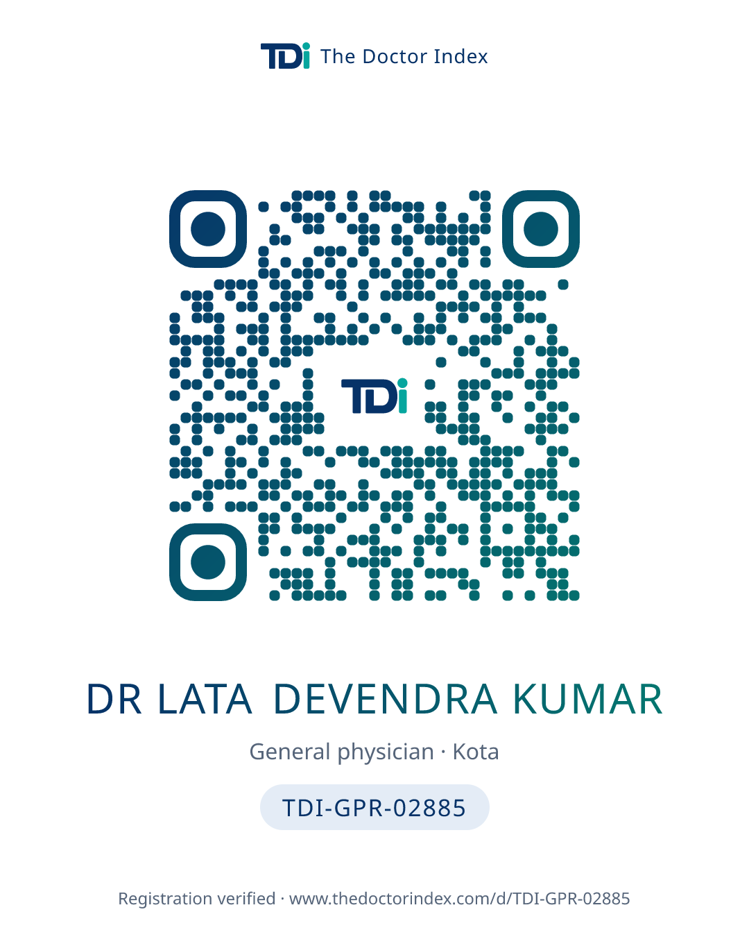 QR card for Dr Lata Devendra Kumar, TDI-GPR-02885