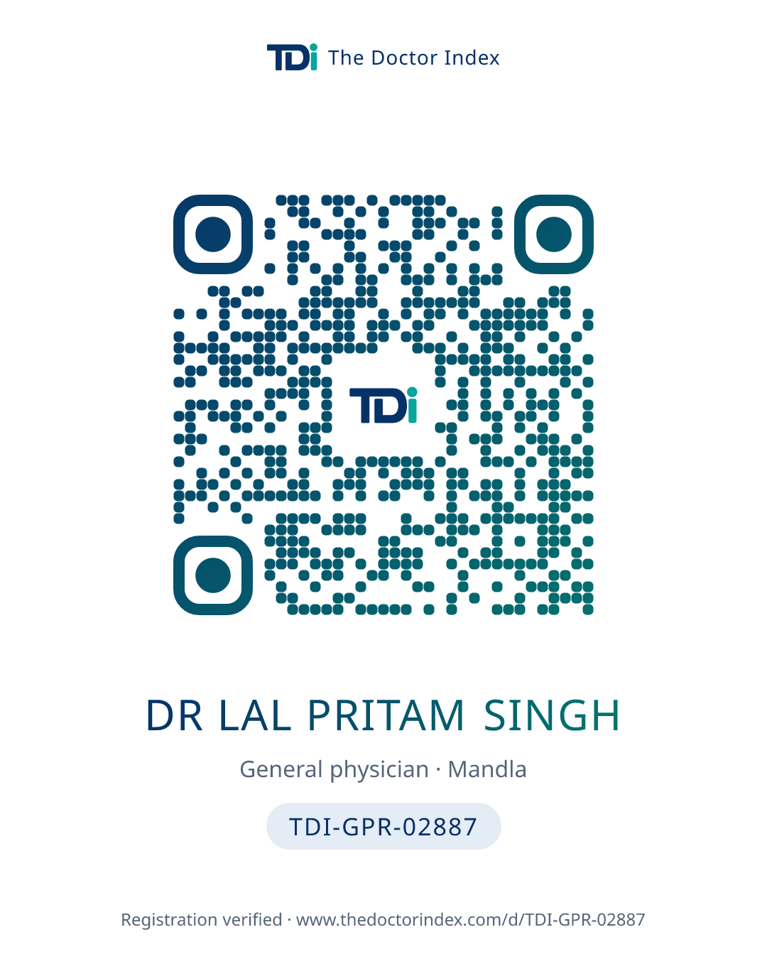 QR card for Dr Lal Pritam Singh, TDI-GPR-02887
