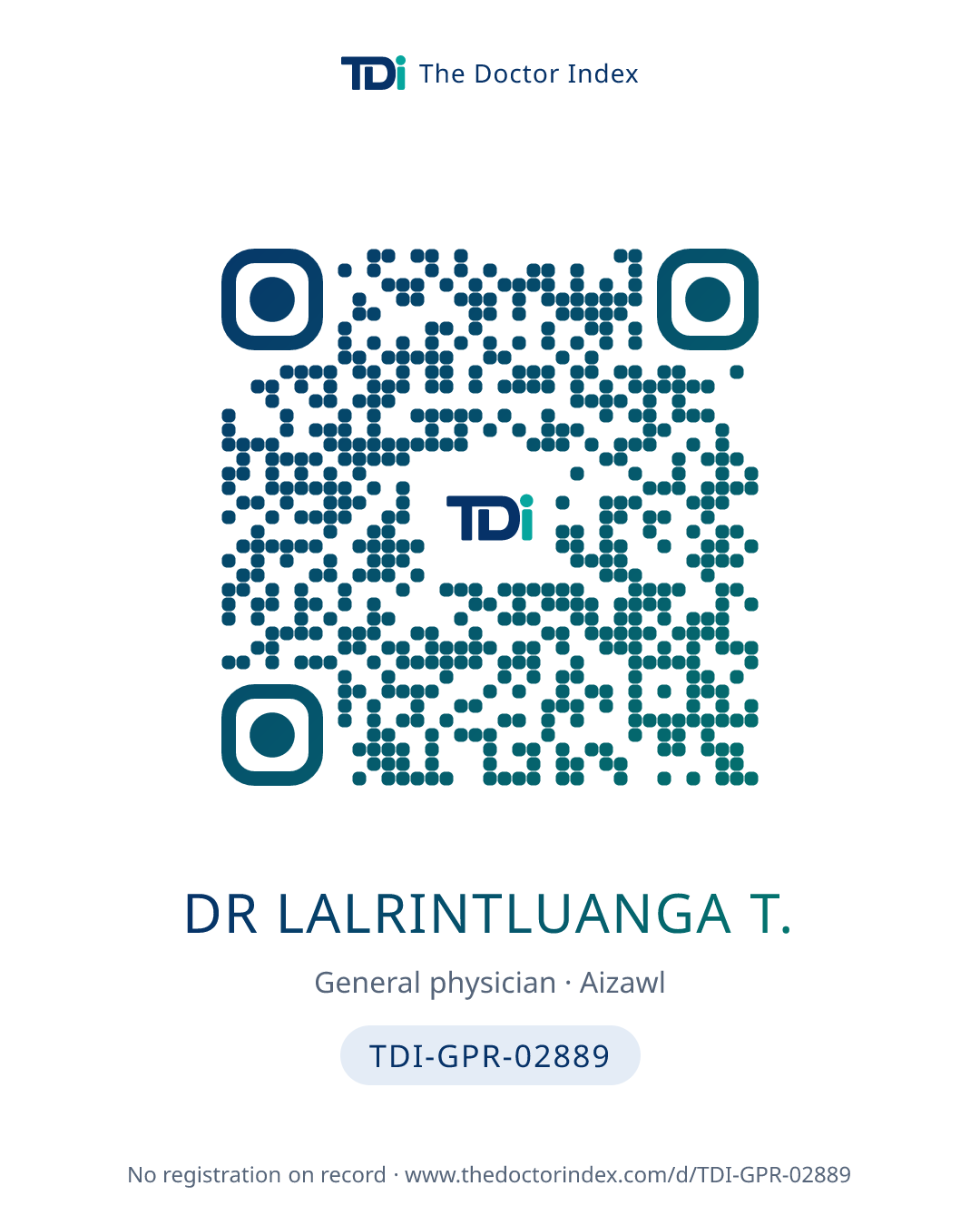 QR card for Dr Lalrintluanga T., TDI-GPR-02889