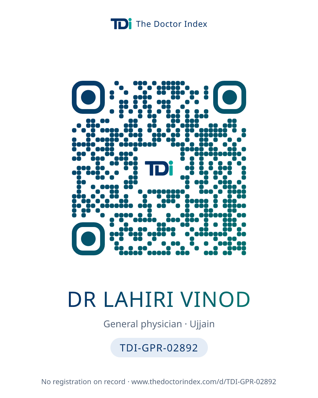QR card for Dr Lahiri Vinod, TDI-GPR-02892