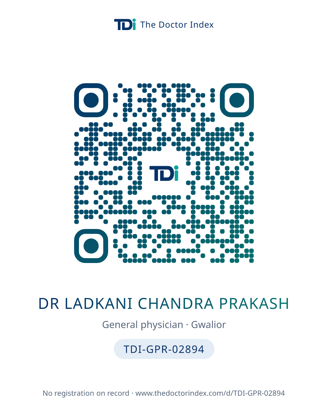QR card for Dr Ladkani Chandra Prakash, TDI-GPR-02894
