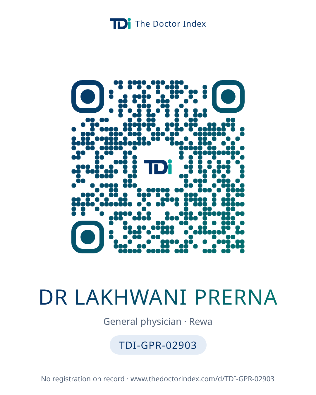 QR card for Dr Lakhwani Prerna, TDI-GPR-02903