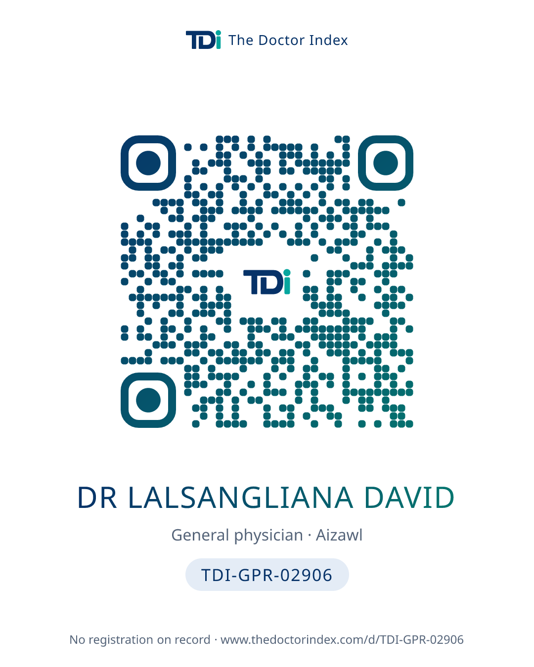 QR card for Dr Lalsangliana David, TDI-GPR-02906