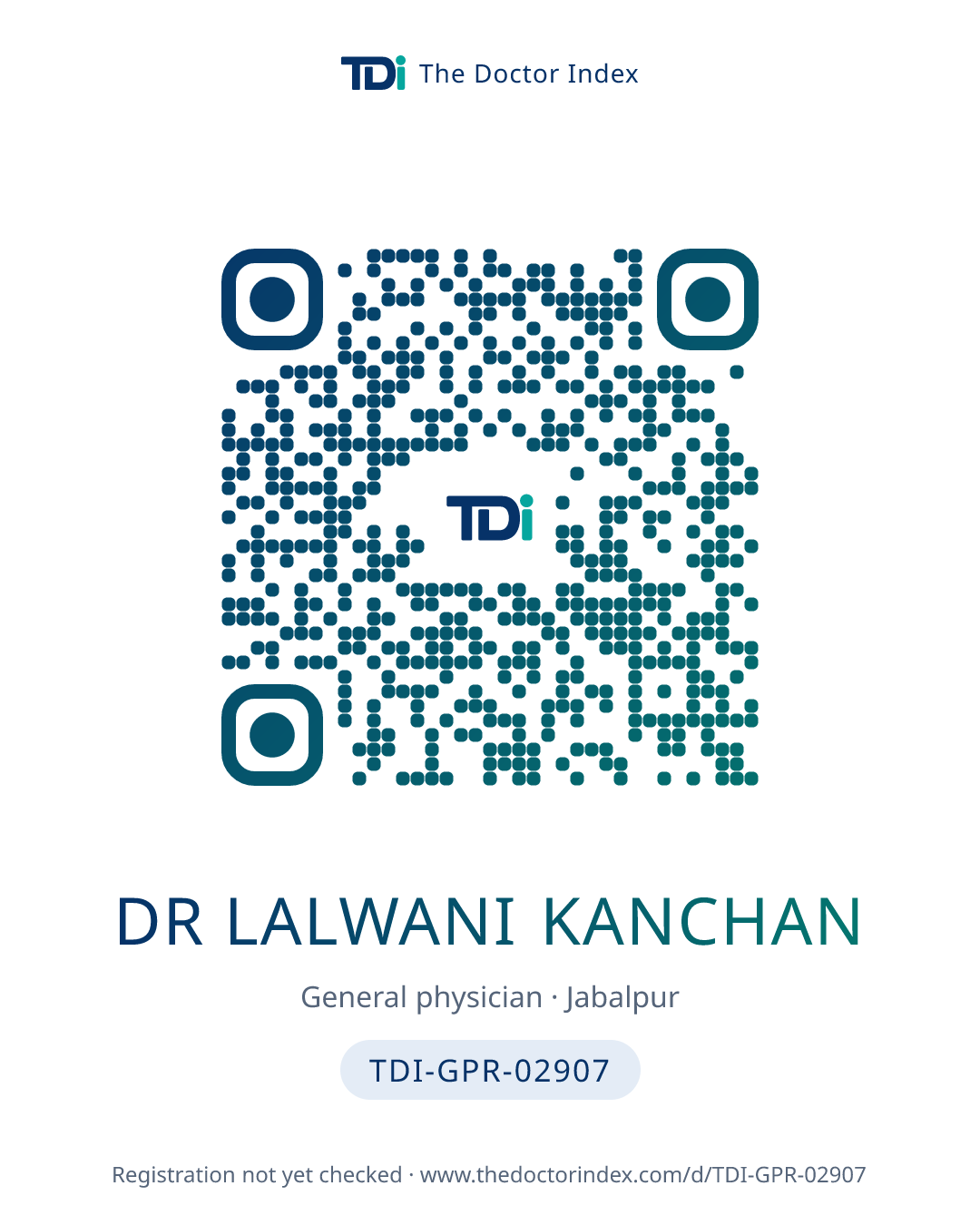 QR card for Dr Lalwani Kanchan, TDI-GPR-02907