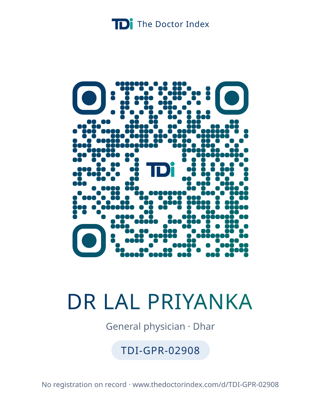 QR card for Dr Lal Priyanka, TDI-GPR-02908