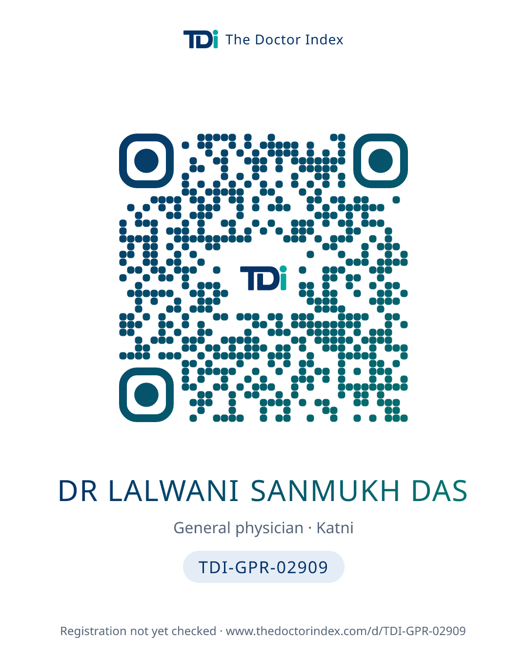 QR card for Dr Lalwani Sanmukh Das, TDI-GPR-02909