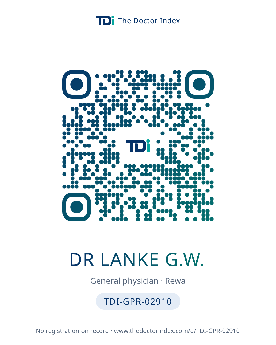QR card for Dr Lanke G.W., TDI-GPR-02910
